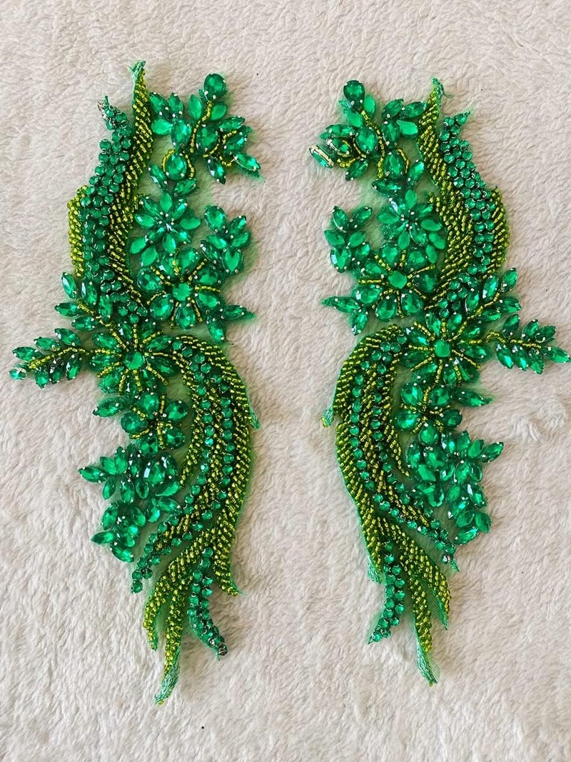 wtbvn Handmade Rhinestones lace Applique handsewing Beads Trim Patches for Dress Clothing Accessories 35X12cm 1Pair/Bag - Image 3